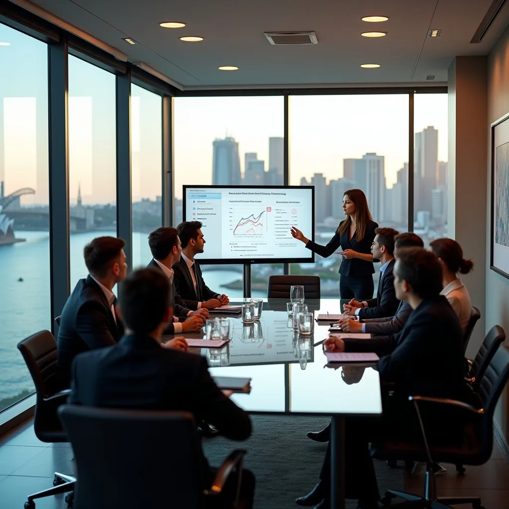 Business plan presentation in a harbourside boardroom